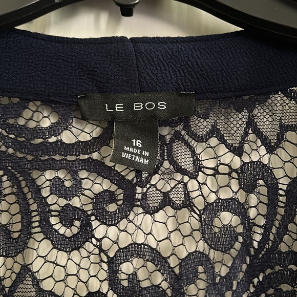 Le Bos Navy Blue Lace Duster Open Front Cardigan Cover Up Plus Size 16 - Picture 3 of 6